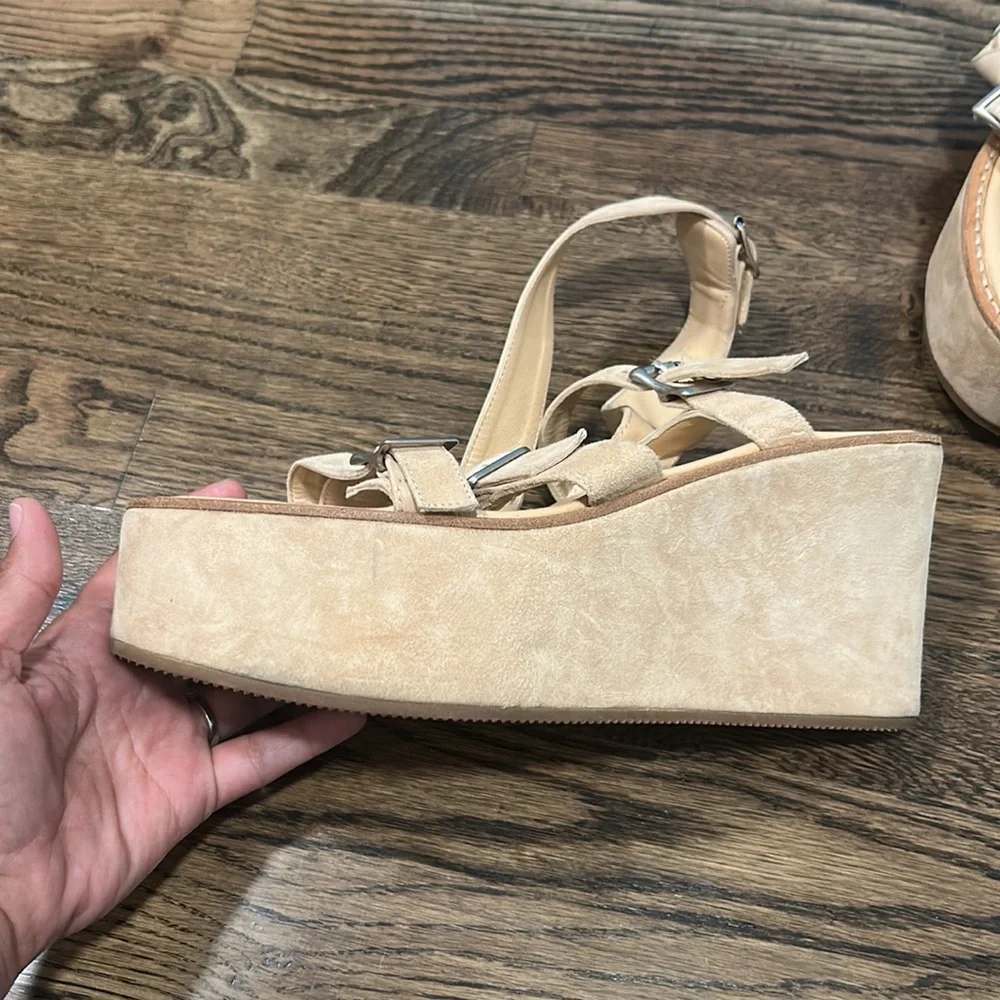 Ann Demeulemeester Cream Suede Platform Sandals EU 40 70s Boho Luxe Avant Garde